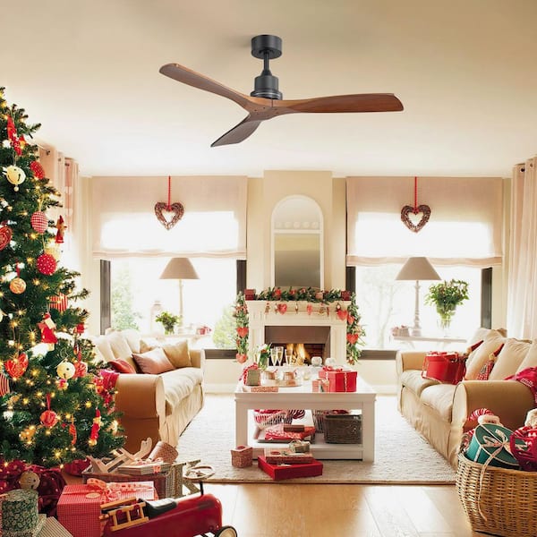 52 in. Indoor Black Ceiling Fan without Light for Bedroom or Living Room, Remote Control Included