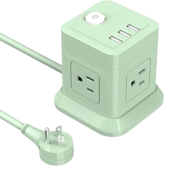 Etokfoks 5 ft. 16/3 Light Duty Indoor/Outdoor Power Strip Extension Cord with 4 Outlets and 3 USB Ports in Green