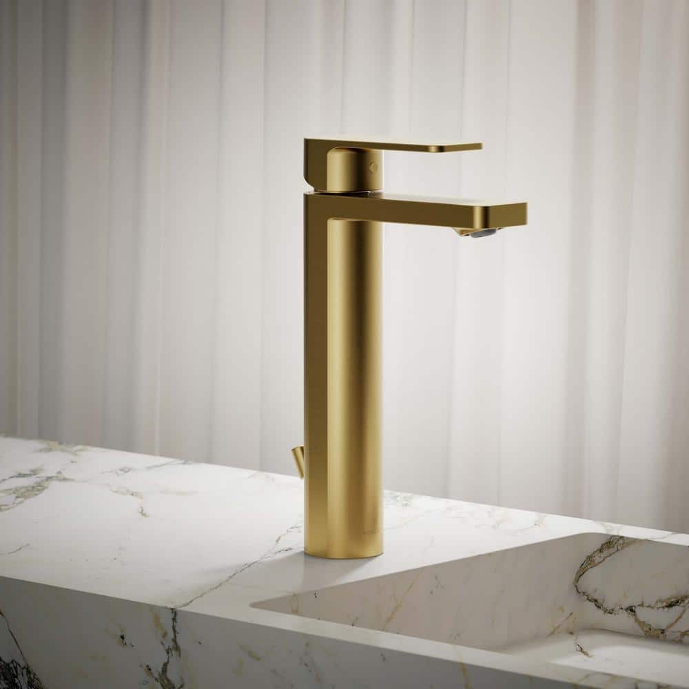Vibrant Brushed Moderne Brass Tall Single-Handle Bathroom Faucet