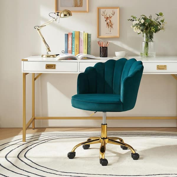 JAYDEN CREATION Rebeca Teal Swivel Velvet Task Chair with Tufted Back