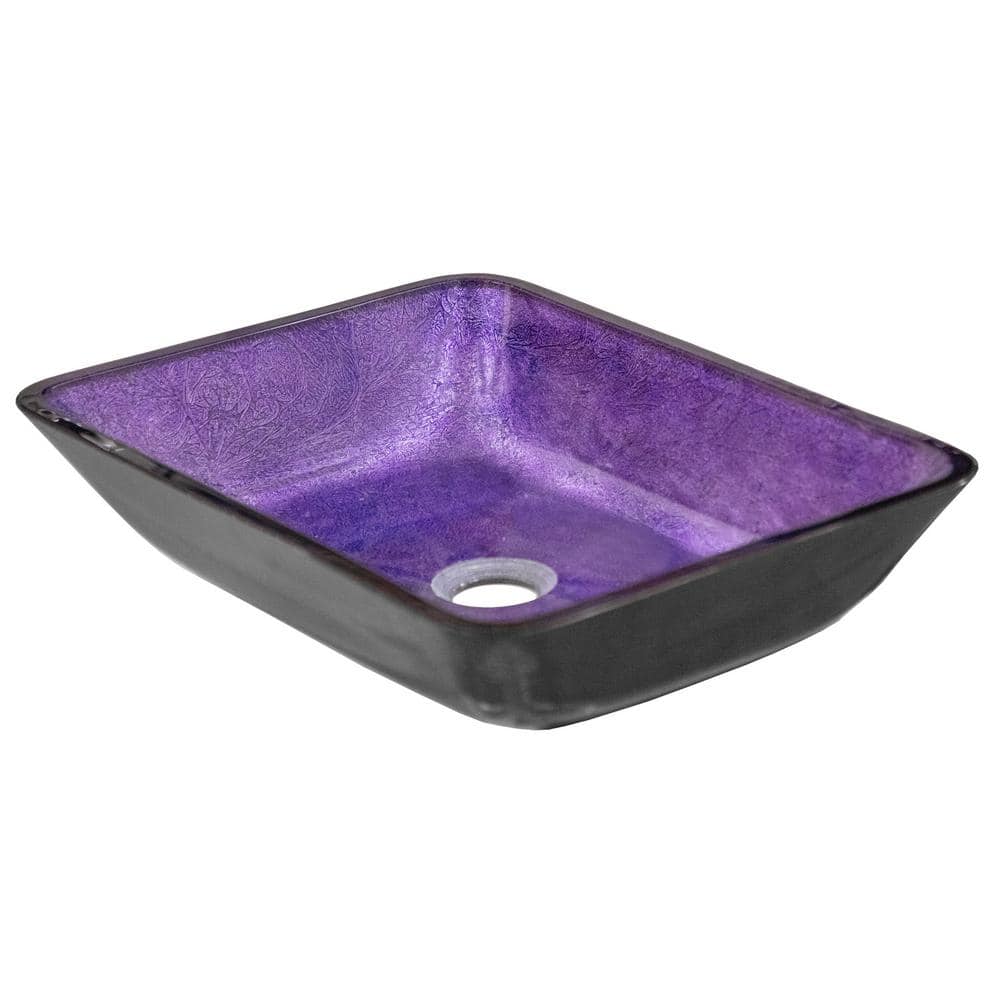 Rectangular Purple and Black Glass Above-Counter Vessel Sink