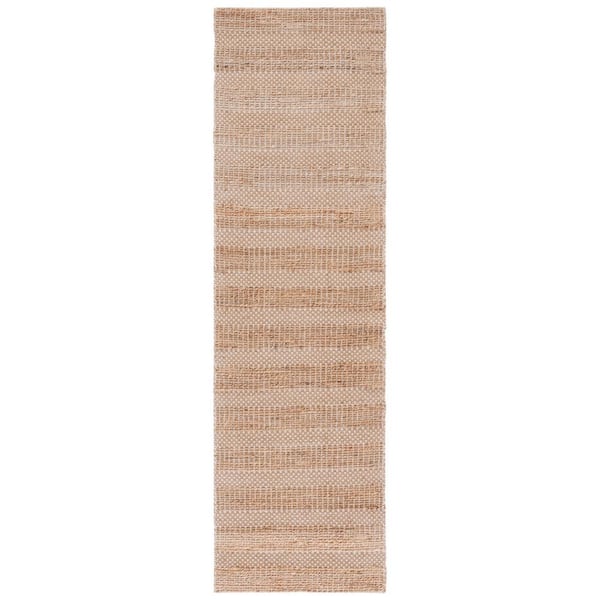SAFAVIEH Natural Fiber Ivory/Beige 2 ft. x 8 ft. Striped Woven Runner Rug