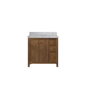 Chicago Veneer 36 in. W x 22 in. D x 36 in. H Left Sink Bath Vanity in Dark Natural with 2" Venatino Qt. Top