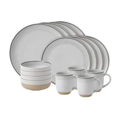 Brushed Glaze 16-Piece White Stoneware Dinnerware Set (Service for 4)