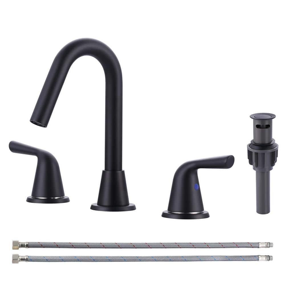 WOWOW 8 in. Widespread Double Handle Bathroom Faucet in Matte Black ...