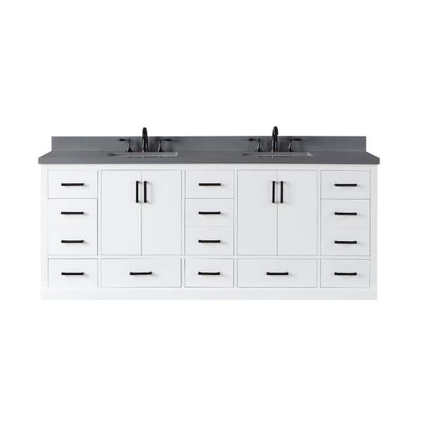 Altair Monna 84 in. W x 22 in. D x 34 in. H Bath Vanity in White with Concrete Grey Composite Stone Top