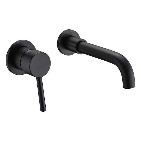 Left-Handed Single Handle Wall Mounted Bathroom Faucet in Matte Black