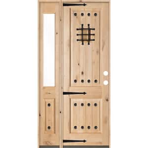 44 in. x 96 in. Mediterranean Alder Sq Clear Low-E Unfinished Wood Left-Hand Prehung Front Door with Left Half Sidelite
