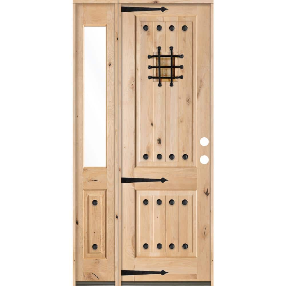 46 in. x 96 in. Mediterranean Alder Sq Clear Low-E Unfinished Wood Left-Hand Prehung Front Door with Left Half Sidelite price history on PriceWatchPro