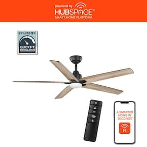 Vinwood 56 in. Indoor White Color Changing LED Matte Black Smart Hubspace Ceiling Fan with DC Motor and Remote Control