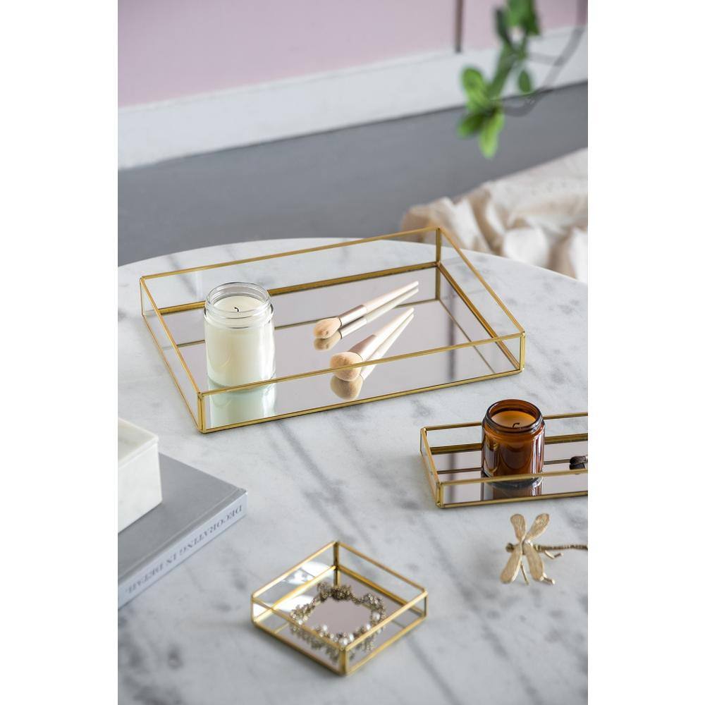 Clear Rectangular Glass Tray with Gold Rim