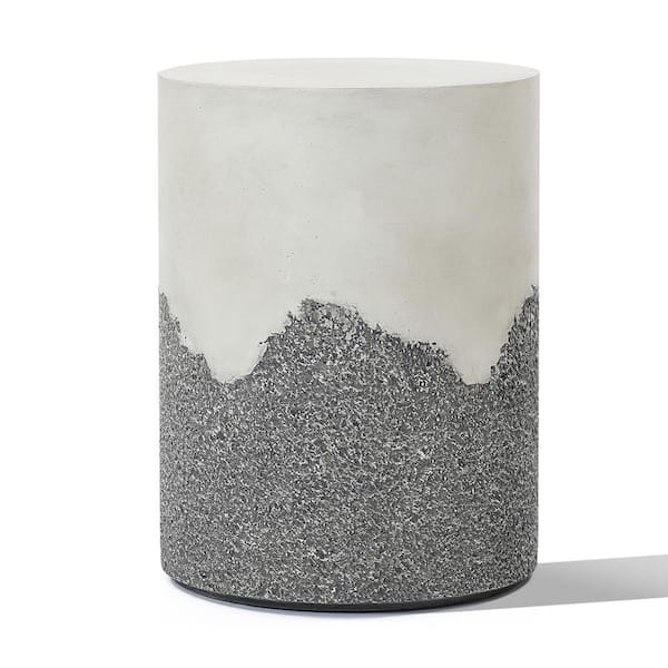 LuxenHome Round Gray and White Ceramic 17.7 in. H Outdoor Side Table