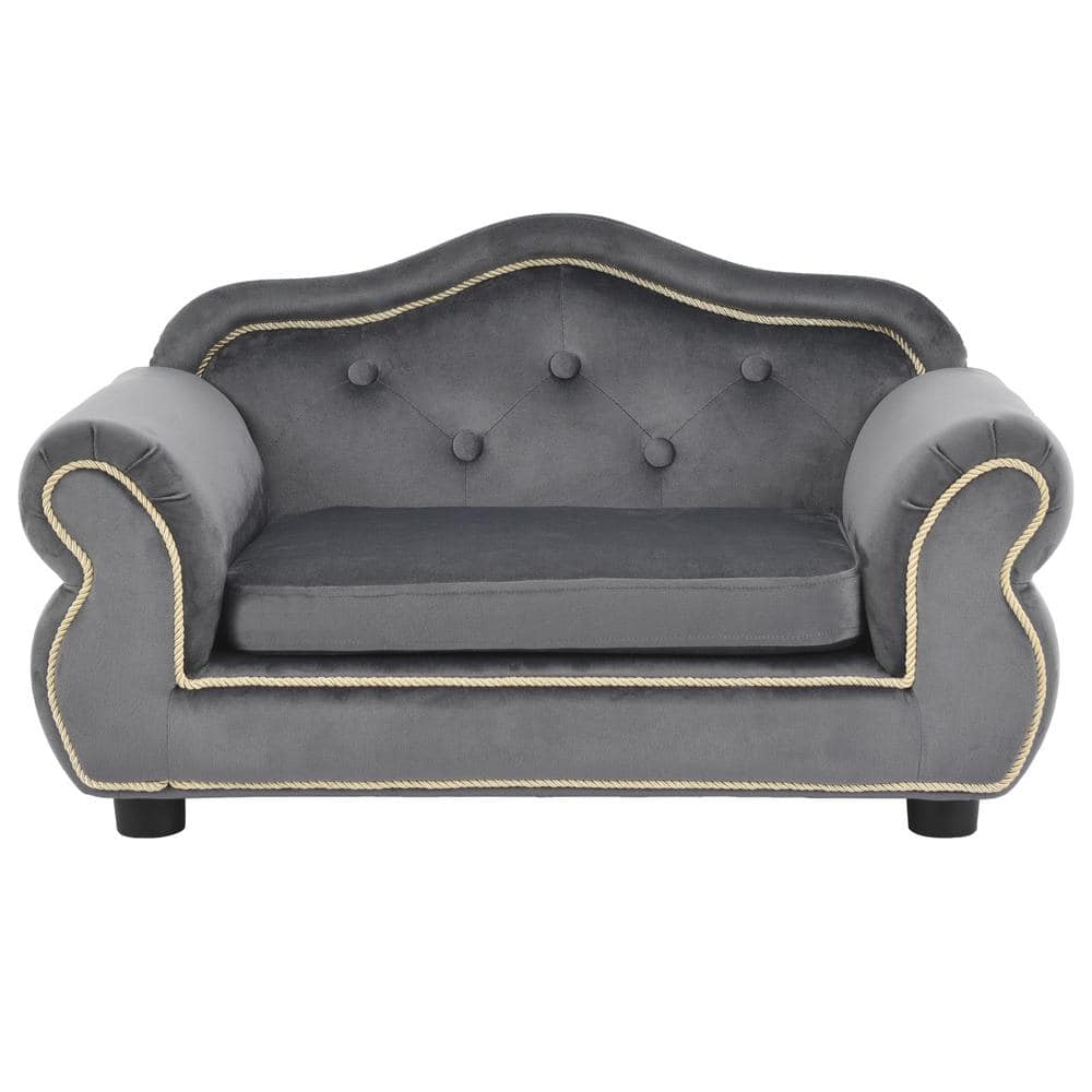 Classic Grey Wood Cat Sofa | Happy & Polly | Cute Rentro Cat Furniture | 17.1'' x 15.9'' x 16.5