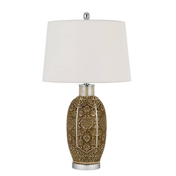 HomeRoots 29 in. Brown Metal Table Lamp with Off White Empire Shade