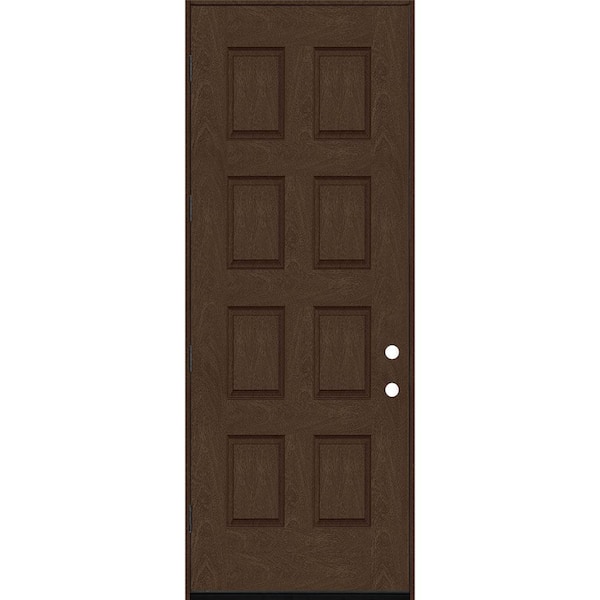 Steves & Sons Regency 36 in. x 96 in. 8-Panel RHOS Hickory Stain Mahogany Fiberglass Prehung Front Door