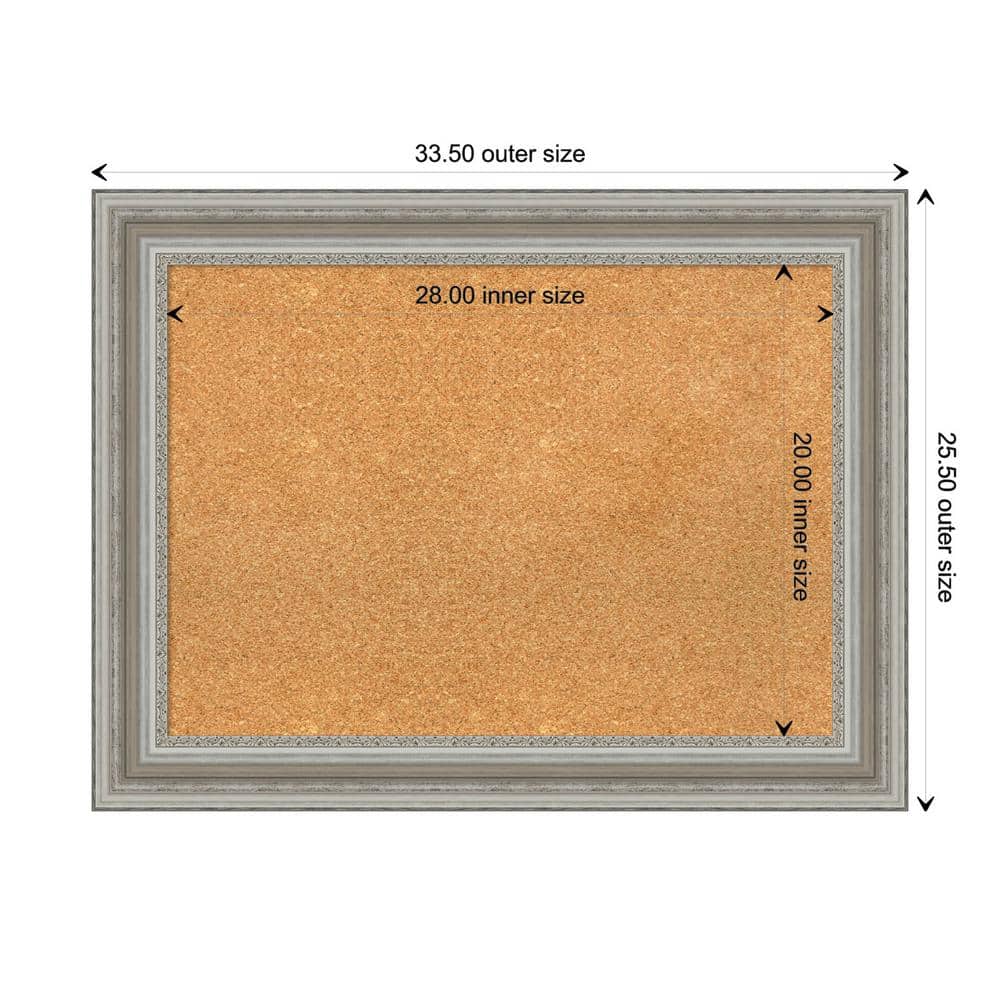 Parlor Silver Framed Natural Cork Bulletin Board 34x26