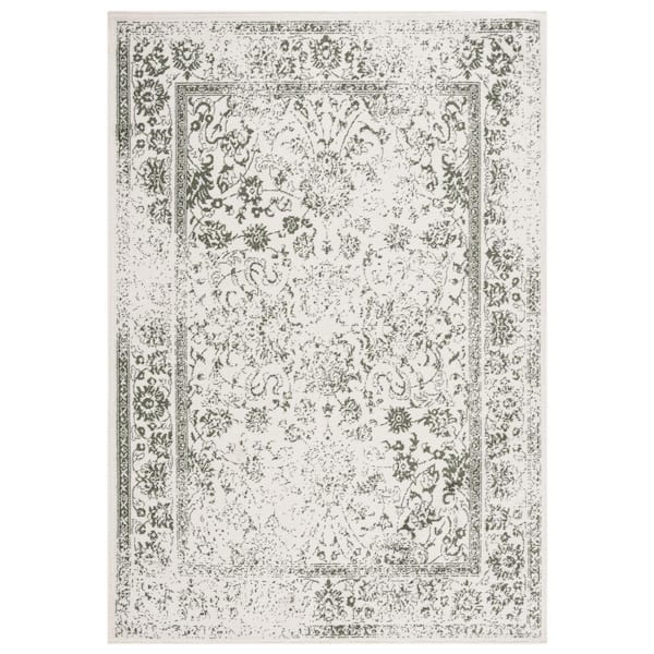 Adirondack Ivory/Dark Green 2 ft. x 3 ft. Border Distressed Area Rug