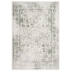 Adirondack Ivory/Dark Green 3 ft. x 5 ft. Border Distressed Area Rug