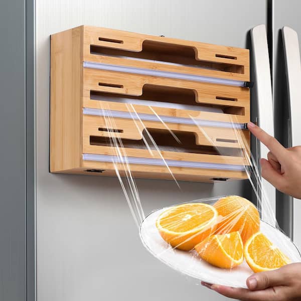 12.9 in. Bamboo Wood Dispenser with Magnetic for Tin Foil, Baking Paper, Wax Paper and Refrigerator Kitchen Storage