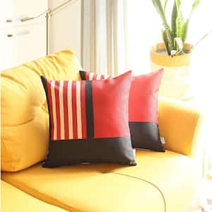 Charlie Set of 2-Red Striped Zippered Handmade Polyester Throw Pillow 18 in. x 18 in.