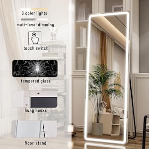 White 21 in. W x 63 in. H Arched Aluminum Framed Led Light Full Length Floor Mirror