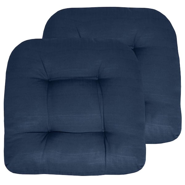 Sweet Home Collection 19 in. x 19 in. x 5 in. Solid Tufted Indoor/Outdoor Chair Cushion U-Shaped in Navy Blue (2-Pack)