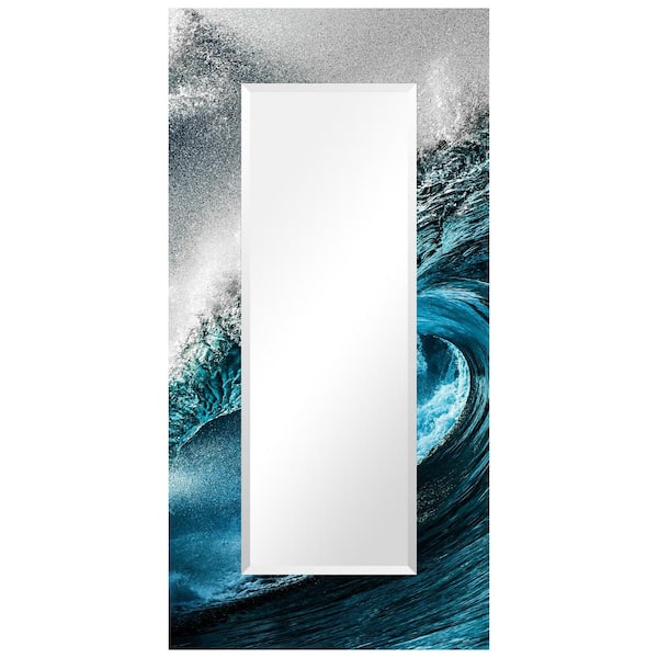 Empire Art Direct Sapphire Sea 72 in. x 36 in. Reverse Printed Tempered Art Glass with 60 in. x 20 in. Rectangular Beveled Mirror