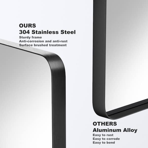 16 in. W x 24 in. H Small Rectangular Stainless Steel Framed Mirror Wall Mirror Bathroom Vanity Mirror in Brushed Black