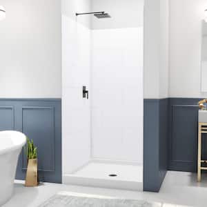 DreamStone 42 in. L x 42 in. H W x 84 in. H Alcove Shower Kit with Shower Wall and Shower Pan in Traditional White