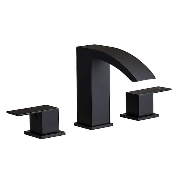 8 in. Widespread Double Handle Bathroom Sink Faucet Waterfall 3 Holes 304 Stainless Steel Vanity Taps in Matte Black
