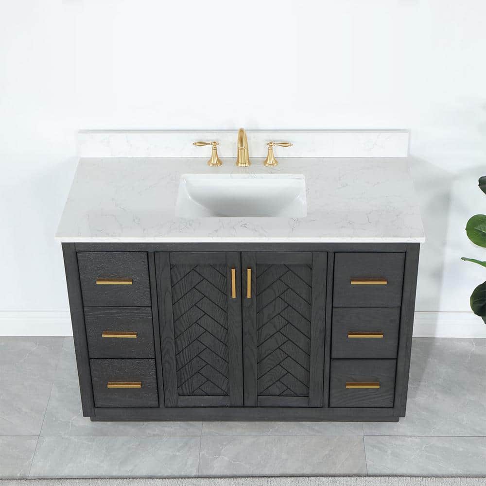 Gazsi 48" Brown Oak Bathroom Vanity with White Stone Countertop