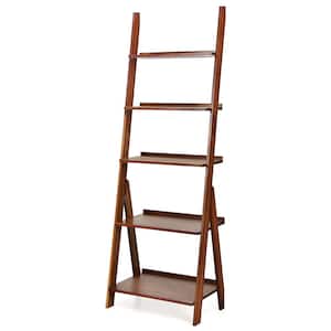 21 in. W 5-Tier Bamboo Ladder Shelf Bookshelf Display Storage Rack Flower Stand Coffee