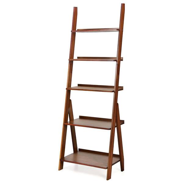 Costway 21 in. W 5-Tier Bamboo Ladder Shelf Bookshelf Display Storage ...