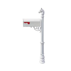 Lewiston White Decorative Post Mounted Mailbox System with Non-Locking E1 Economy Mailbox