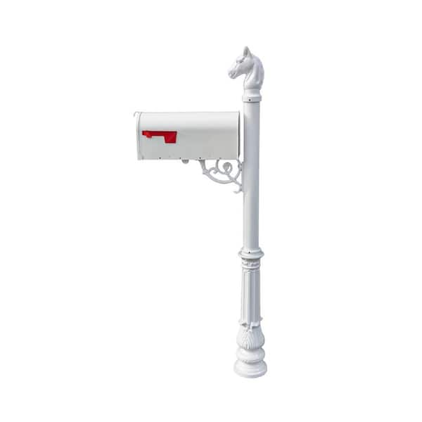 Unbranded Lewiston White Decorative Post Mounted Mailbox System with Non-Locking E1 Economy Mailbox