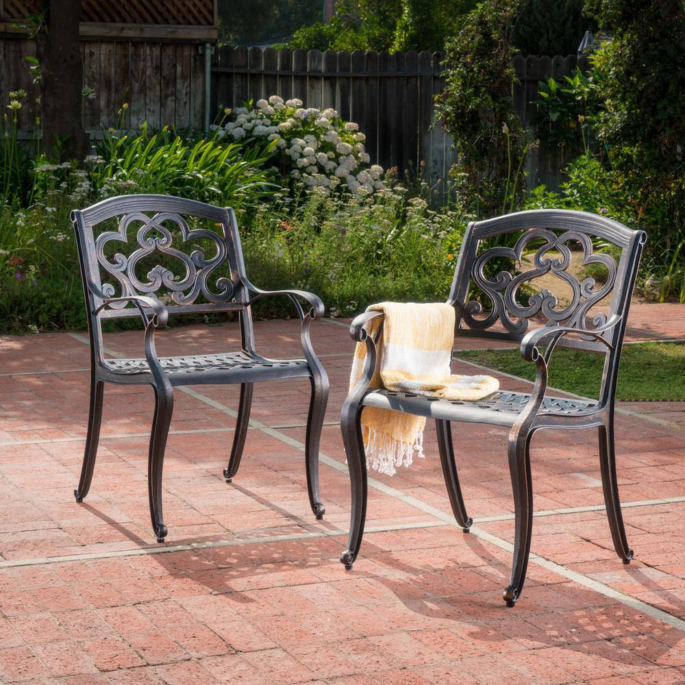 Soft Cloud Patina Copper Cast Aluminum Outdoor Dining Chairs, Set of 2