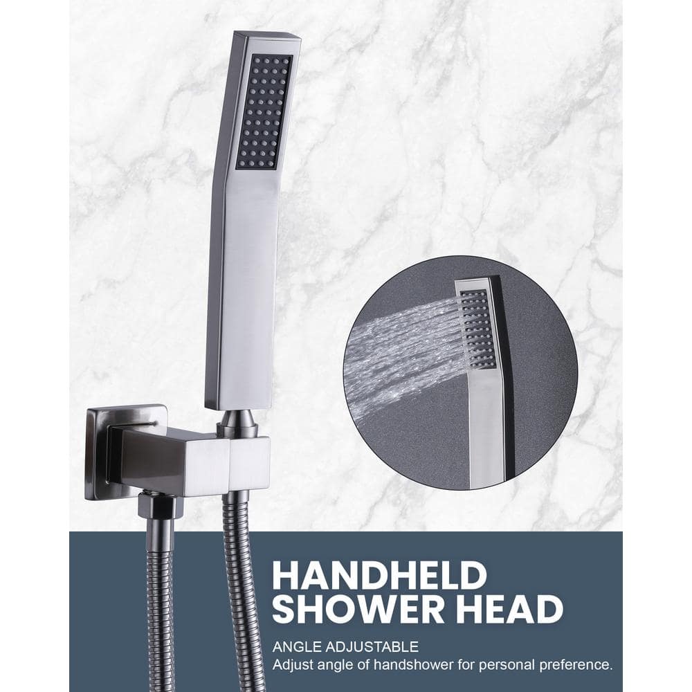 Brushed Nickel Square Rain Shower Faucet with Handheld