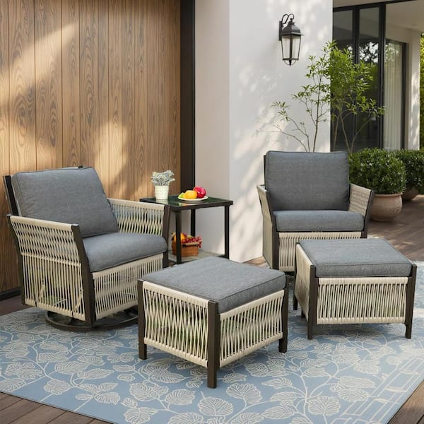 Buenaola Nyajiah 5-Piece Wicker Patio Conversation Set with Dark Gray Cushions