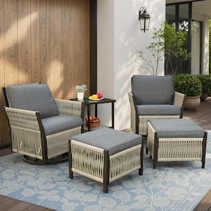 Nyajiah 5-Piece Wicker Patio Conversation Set with Dark Gray Cushions