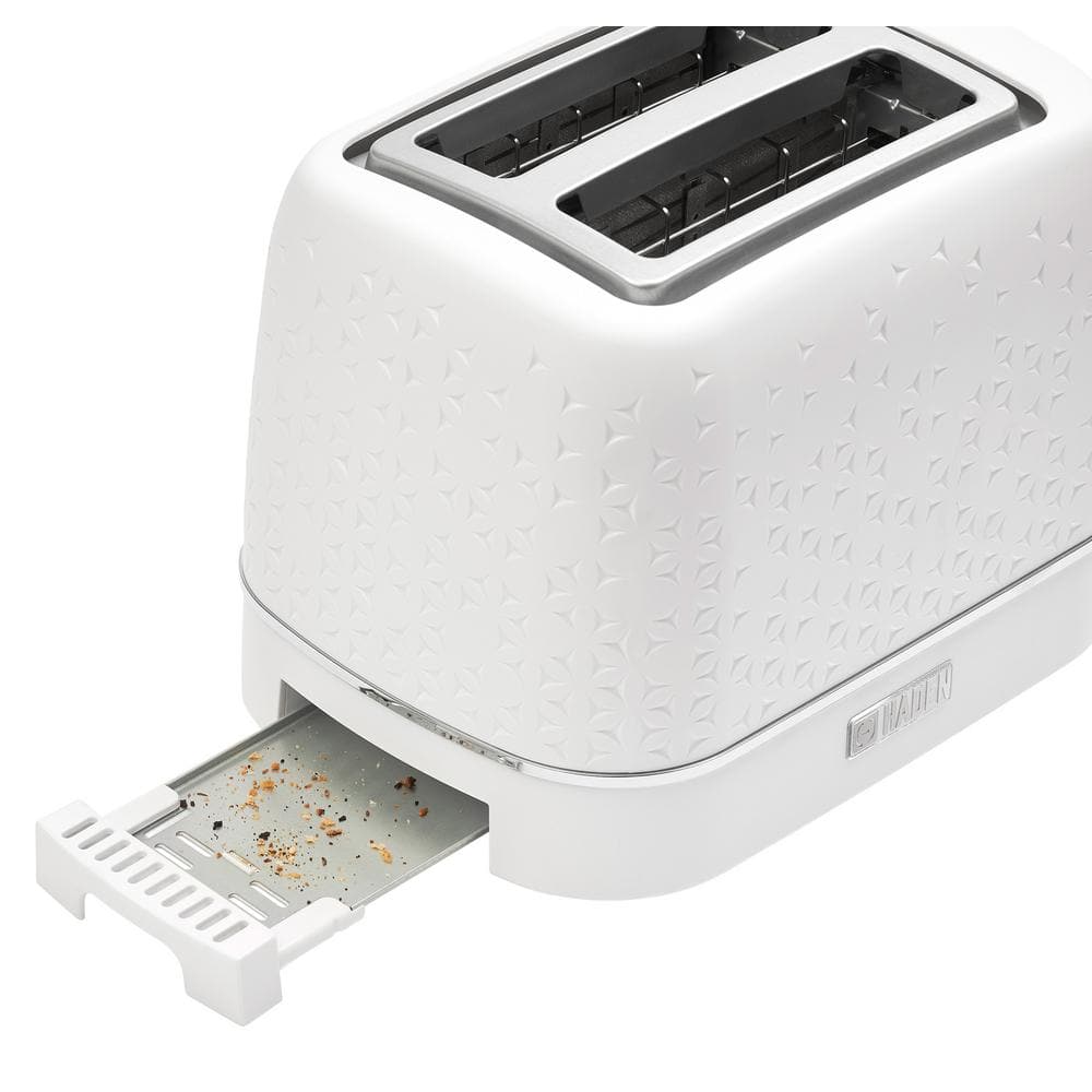 White and Chrome Stainless Steel 2-Slice Toaster with Wide Slot and Crumb Tray