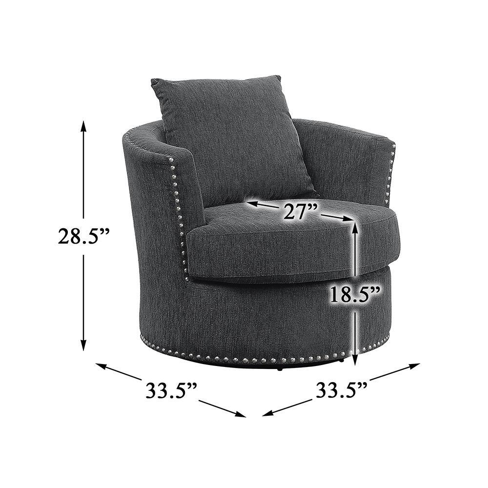 Charcoal Gray Chenille Barrel Swivel Accent Chair