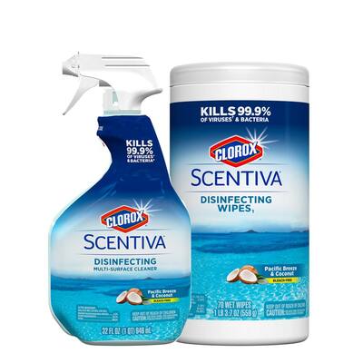 Scentiva Pacific Breeze and Coconut Scent Disinfecting Multi-Surface Cleaner and Disinfecting Wipes Bundle