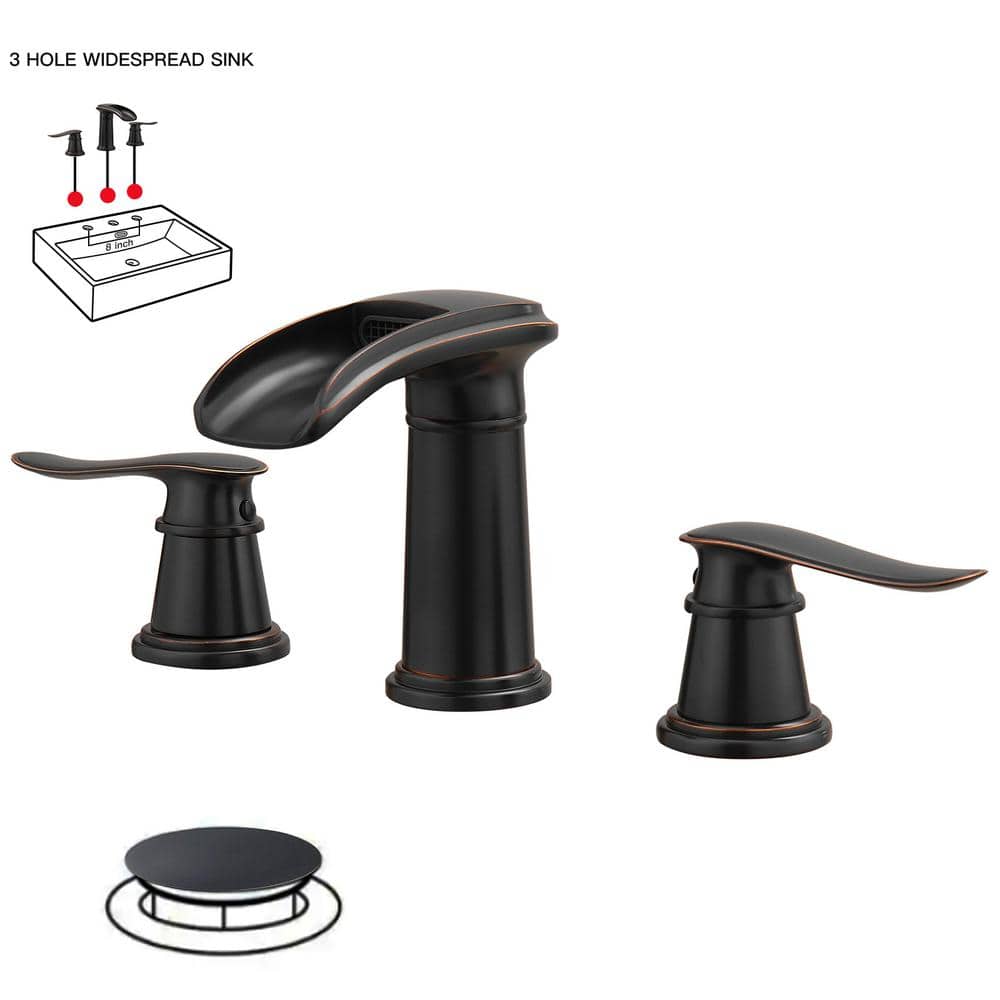 8 in. Waterfall Widespread 2-Handle Bathroom Faucet With Pop-up Drain Assembly in Spot Resist Oil Rubbed Bronze price history on PriceWatchPro