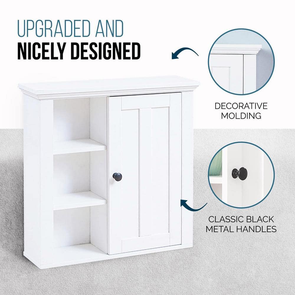 White MDF Bathroom Wall Cabinet with Adjustable Shelves