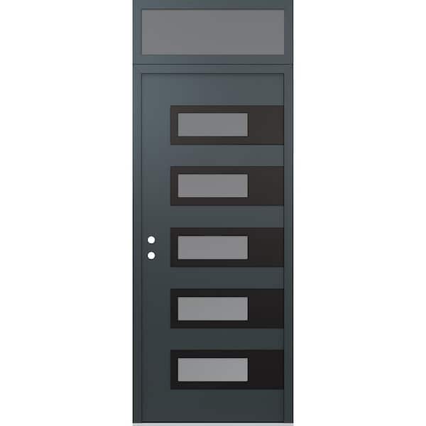 D3 36 in. x 96 in. Black P Right-Hand/Inswing Frosted Glass Anth/Anth Transom Steel Prehung Front Door