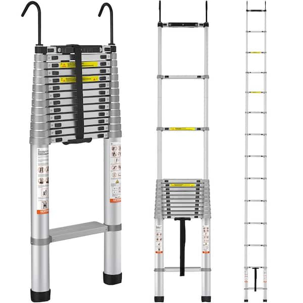 Telescoping Ladder, 18.5 ft. Aluminum One-button Retraction Extension Ladder, 400 lbs. Capacity with Non-slip Feet