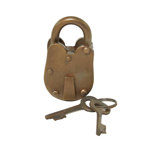 Litton Lane Bronze Metal Studded Lock And Key with Distressed