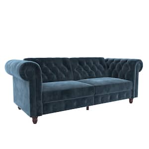Furini Blue Velvet Sofa Futon Mattress