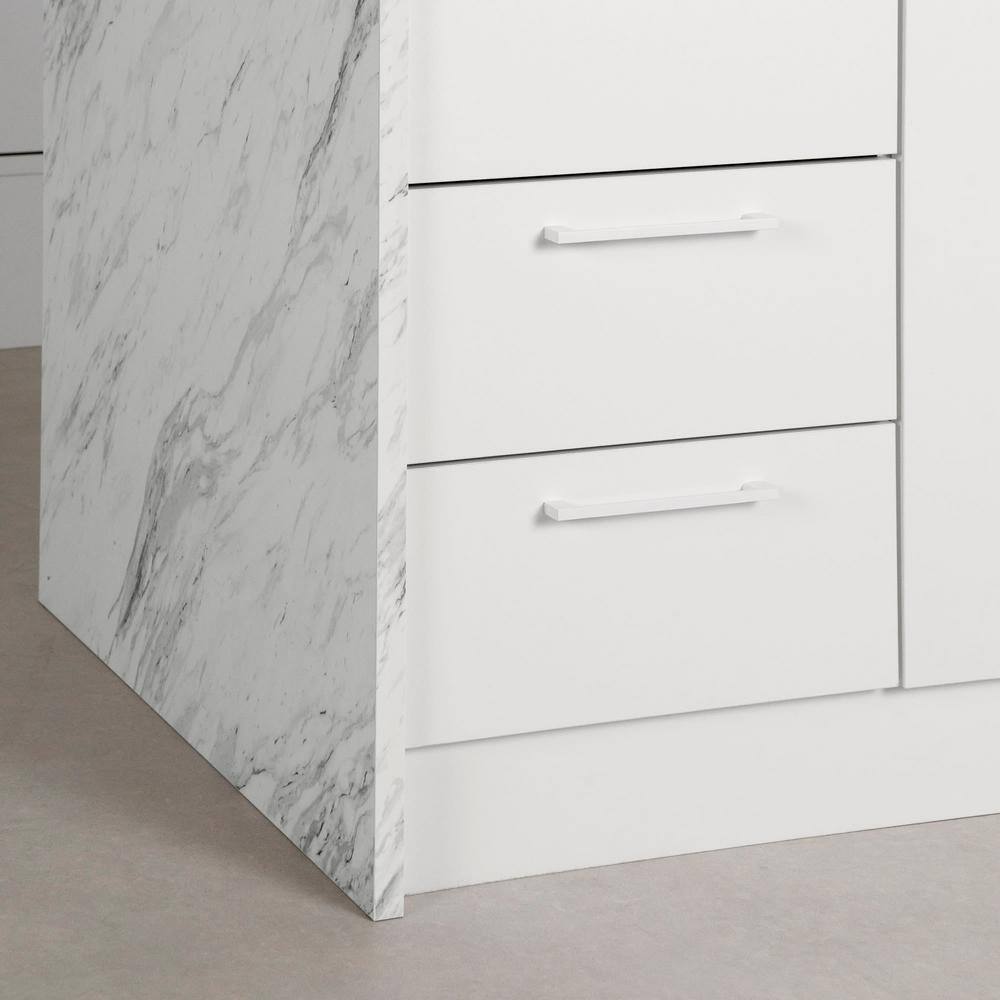 Myro Kitchen Island, Faux Black Stone and White - thumbnail 8