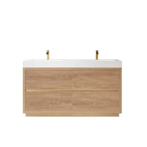 Palencia 60 in. W x 20 in. D x 33.9 in. H Double Bath Vanity in North American Oak with White Composite Integral Top